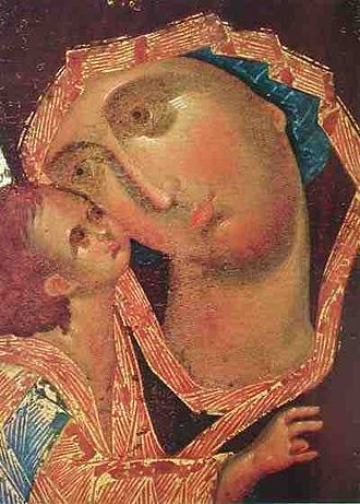 Богородица с Младенцем Иисусом - лицевая сторона иконы Богородицы с Младенцем