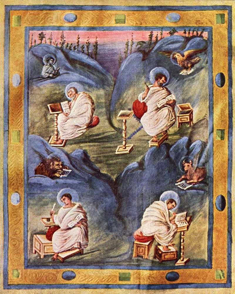 Четыре евангелиста (миниатюра Ахенского Евангелия, ок. 820 года)