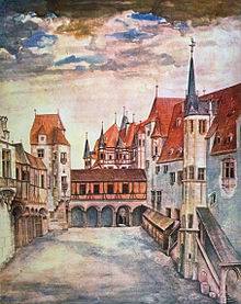 Альбрехт Дюрер. Дворик замка в Инсбруке. Акварель. 1494. Вена, Альбертина