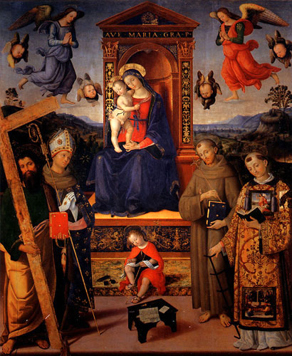 Бернардино Пинтуриккьо. Мадонна с младенцем, ангелами и святыми