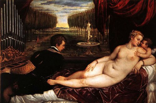 Вечеллио Тициан. Венера с органистом и Купидоном